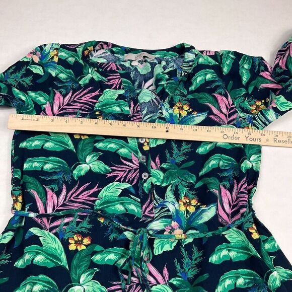 LOFT Linen Blend Shift Dress Floral Tropical Print 3/4 Sleeve Drop Waist Size XS - Picture 7 of 10